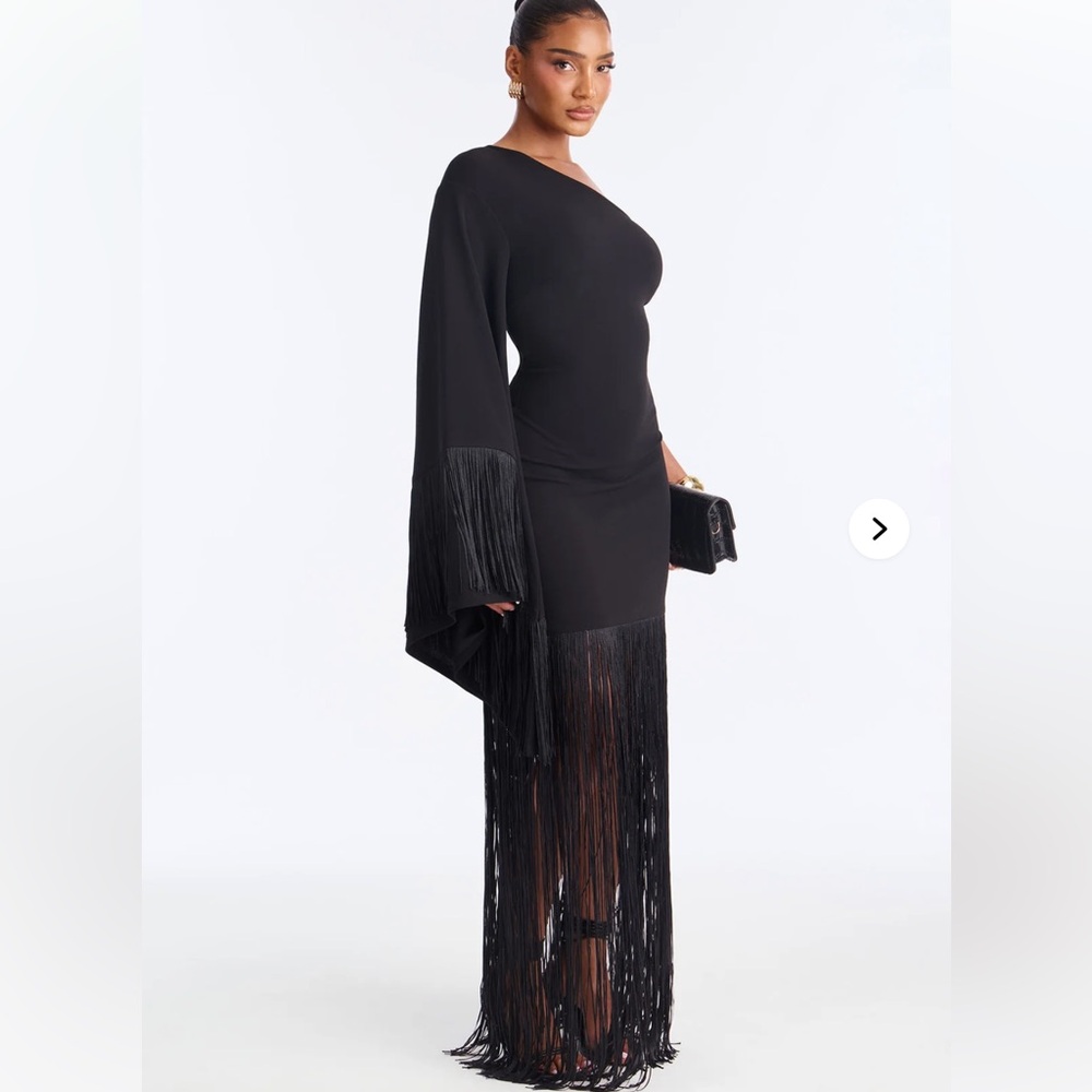 Fashion Nova Black Fringe Maxi Dress
